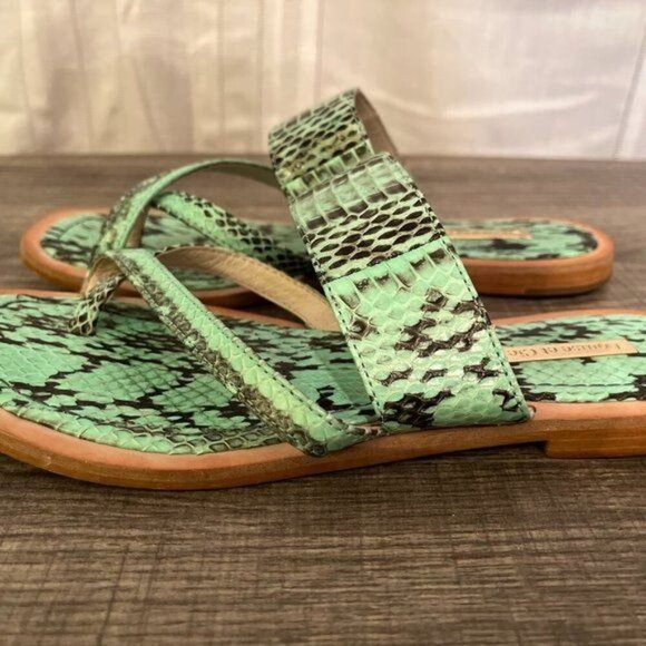 Louise et Cie Leather Sandal 5.5 M Green Snake Skin Hippie Indie Retro Chic 80s - Picture 5 of 9